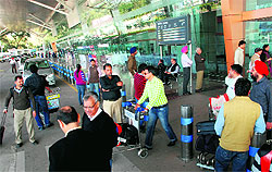 Passengers at the Chandigarh airport on Monday