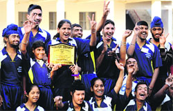The team of Ambuja Manovikas Kendra, who were adjudged the overall winners of the 16th State Special Olympics at Guru Nanak Public School, Ludhiana.