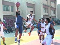 A match in progress during the Ludhiana Sahodaya School Complex Basketball Tournament at BCM School, Chandigarh Road, Ludhiana, on Monday.