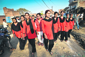 The Red Brigade, a group of teenagers in Lucknow, patrol their local streets to protect women from sexual harassment.