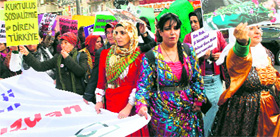 Women take part in a demonstration on the International Day for the Elimination of Violence against Women in Ankara on Monday.