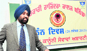 Daljit Singh Ralhan, CJM, speaks at a seminar on National Law Day at Government Rajindra College in Bathinda on Tuesday. 
