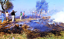 This is what remains of jhuggis after a fire in a slum near Jagraon on Tuesday