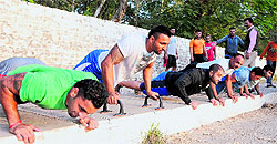 The Indian kabaddi team practices for the World Cup matches in Bathinda on Wednesday