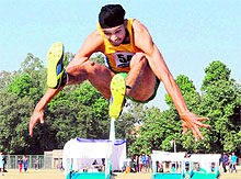 Athletes take part in various events during the 66th Annual Athletics Meet of Panjab University in Chandigarh on Wednesday