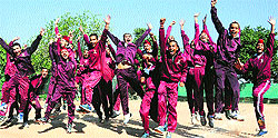 Students of Shemrock Senior Secondary School in a jubilant mood after clearing the NDA examination in Mohali on Wednesday