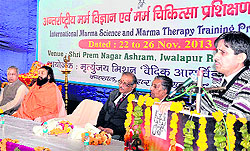 Marma Chikitsa expert Dr Sunil Joshi addresses medicos during the concluding session of the 5th day Marma Science and Marma Therapy training workshop in Haridwar on Tuesday