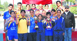 Principal GK Bhatnagar with students of DAV Public School, Dehra, on Sunday. 