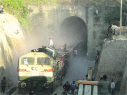 Work in progress on the Udhampur-Katra rail line.