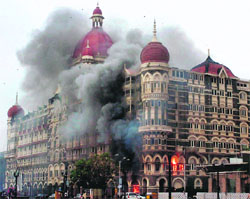 Fire and smoke billow from Mumbai's iconic Taj Hotel during the 26/11 terrorist attacks five years ago.