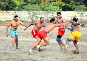 Players in action during the trials for the World Cup Kabaddi in Bathinda on Thursday.