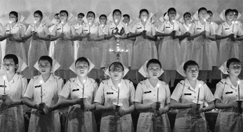Probationary nurses take oath during the lamp-lighting ceremony in Chandimandir on Thursday. 