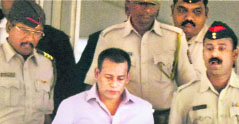 Underworld don Abu Salem at the special CBI court in Hyderabad on Thursday.