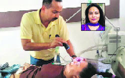 Rashi Sharma; a (inset)and  a doctor conducting a check-up on her. File Photos