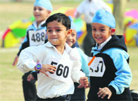 Children participate in the 50 m race during the 37th Inter-House Annual Athletics Meet of Guru Nanak Public School, Sarabha Nagar, in Ludhiana on Thursday. Tribune Photo: Himanshu Mahajan