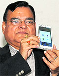 RK Upadhyay, CMD of BSNL, launches the Bharat Phone range with Pantel Technologies during a press conference in New Delhi on Friday