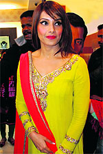 Bollywood actor Bipasha Basu during a visit to a jewellery showroom at Mani Majra in Chandigarh on Friday