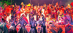 Artistes present a dance item during the inauguration of the Chandigarh National Crafts Mela at the Kala Gram on Friday