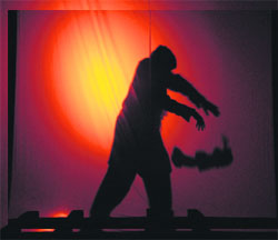 An artist presents a soliloquy during the enactment of the play Ek shaam kahaniyon ke naam at Desh Bhagat Yadgaar Hall in Jalandhar.