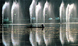 A view of the Dal Lake in Srinagar after dusk