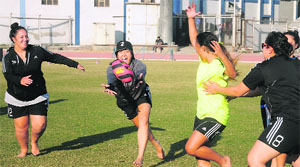 Players of the New Zealand kabaddi team during a practice session at Guru Nanak Stadium in Ludhiana on Friday. 
