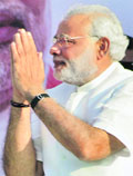 BJPs Narendra Modi at a rally in Jodhpur on Friday. PTI 