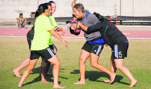 New Zealand eves having fun at Guru Nanak Stadium, Ludhiana on Friday. 