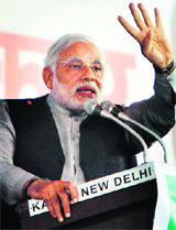BJP leader Narendra Modi at a rally in Delhi on Saturday. 