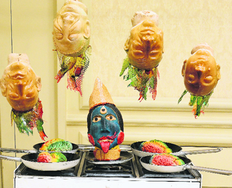 Chef Saby expresses his concern for increasing brain drain in India by way of his food art installation titled Bheja Fry