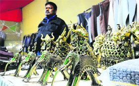 Items displayed at a tribal stall at Kala Gram in Chandigarh on Sunday.