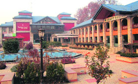 The Sangarmal commercial complex wears a deserted look in Srinagar on Sunday.