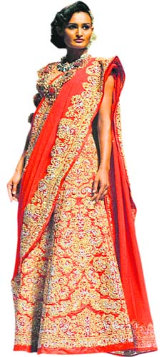 Drape in style: A model supporting Pallavi Jaikishan's design during Aamby Valley India Bridal Fashion