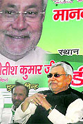 Bihar CM Nitish Kumar at an election rally in support of a JD-U candidate at Kiradi, New Delhi, on Sunday