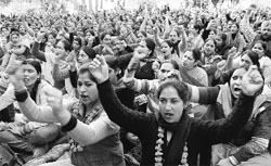 Members of the Non-teaching Employees Union hold a protest at Phase VIII in Mohali on Monday. Tribune Photo: Vicky Gharu