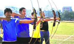 Players in action during an archery tournament at Panjab University in Chandigarh on Monday. Tribune photo