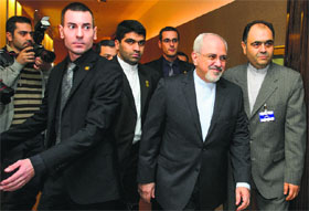 Iranian Foreign Minister Mohammad Javad Zarif (second from right) arriving for talks over Irans nuclear programme in Geneva.
