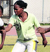Asthara, a member of the Kenyan kabaddi team, during a practice session in Ludhiana on Monday