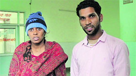 Anita and her husband at the Civil Hospital in Jalandhar on Tuesday.