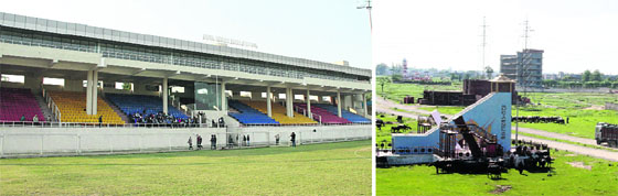 Guru Gobind Singh Stadium; and (right) the Surya Enclave in Jalandhar.
