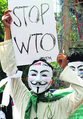 An anti-WTO activist in Bali on Tuesday