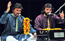 Kumar Bandhu  Anoop Kumar and Hemant Kumar  perform at a Sufiana evening at Bal Bhawan, Sector 23, in Chandigarh on Wednesday