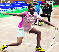 A player in action during a badminton championship at Panjab University, Chandigarh