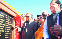 Chief Minister Vijay Bahuguna lays the foundation stone of various development schemes at Haldwani on Wednesday. A Tribune photograph