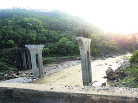 The new Bathu bridge on the Kangra-Ranital road which is incomplete even after seven years.