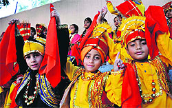 Students perform a cultural programme to celebrate Mothers Day at Shiksha Niketan Senior Secondary School in Jammu