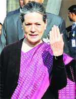Congress chief Sonia Gandhi after casting her vote in New Delhi on Wednesday. 