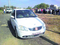 The car in which bank manager Amrik Singhs body was found in Hoshiarpur on Wednesday.