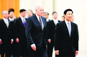 US Vice President Joe Biden with his Chinese counterpart Li Yuanchao at the Great Hall of the People in Beijing on Wednesday