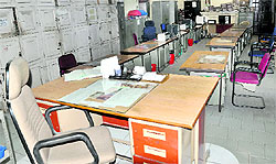 The District Collecter office wears a deserted look due to a strike by the employees in Dehradun on Thursday