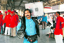 Crew members from Europe during a shooting of an internantional venture 'Best Chance' at the Haridwar railway station in Haridwar on Thursday